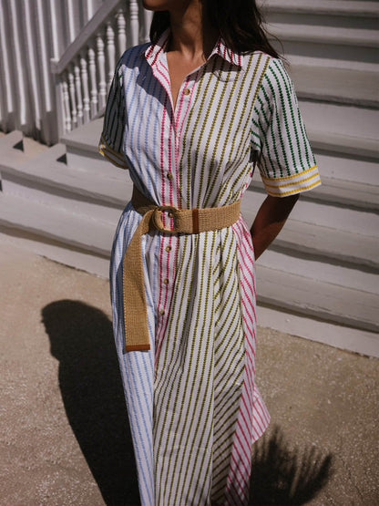 Multi-hued Stripe Shirtdress