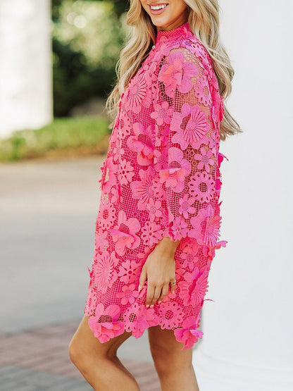 Floral 3D Lace Split Button Up Shift Dress