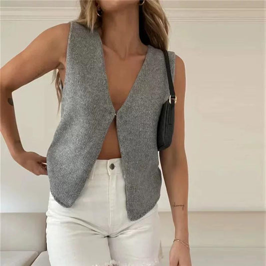 2024 Deep V Sexy Vest Women Sleeveless Girl Style Knit Top