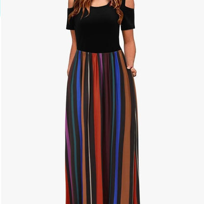 Summer Maxi Cold Shoulder Sundress Long Dresses With Pocket