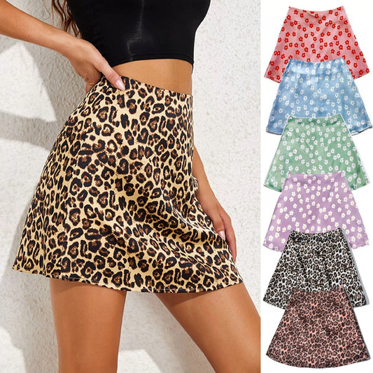 2024 Women's High Waist Printed Skirt Pink Floral Leopard