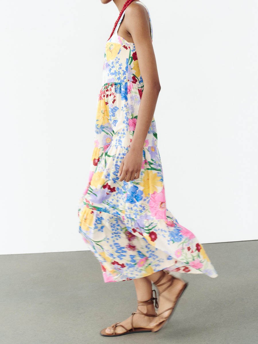 Wide Straps Floral-print Dress