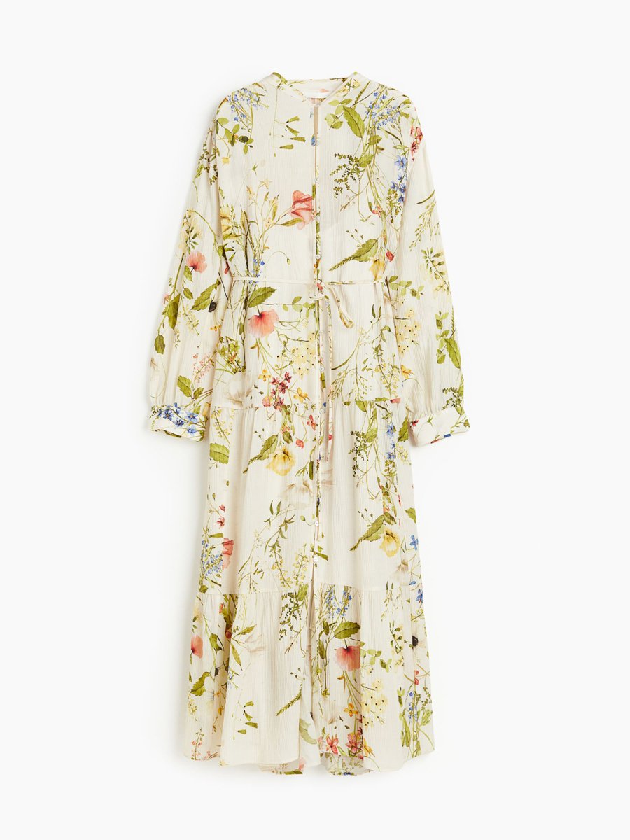 Floral Print Button Up Slit Hem Dress