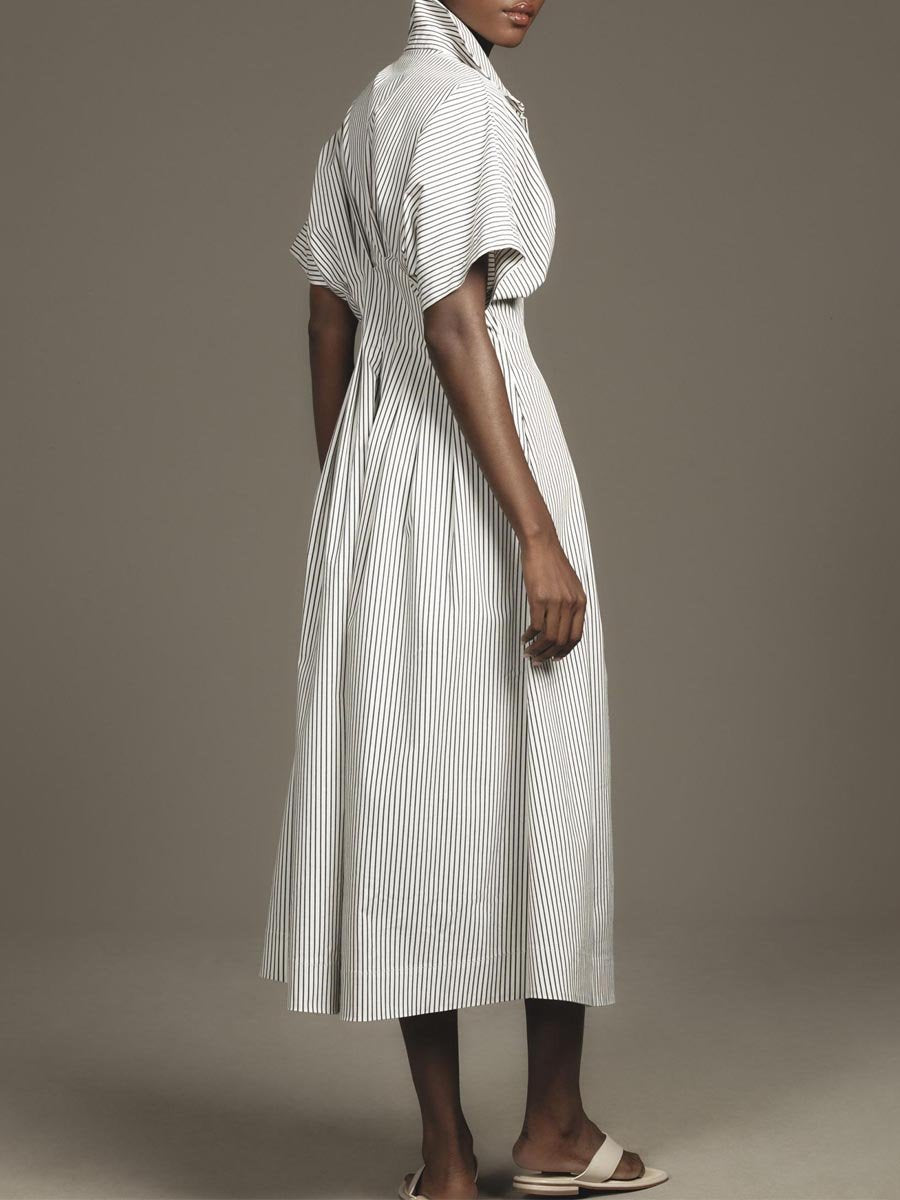 Button-Front Pleated Midi Shirt Dress