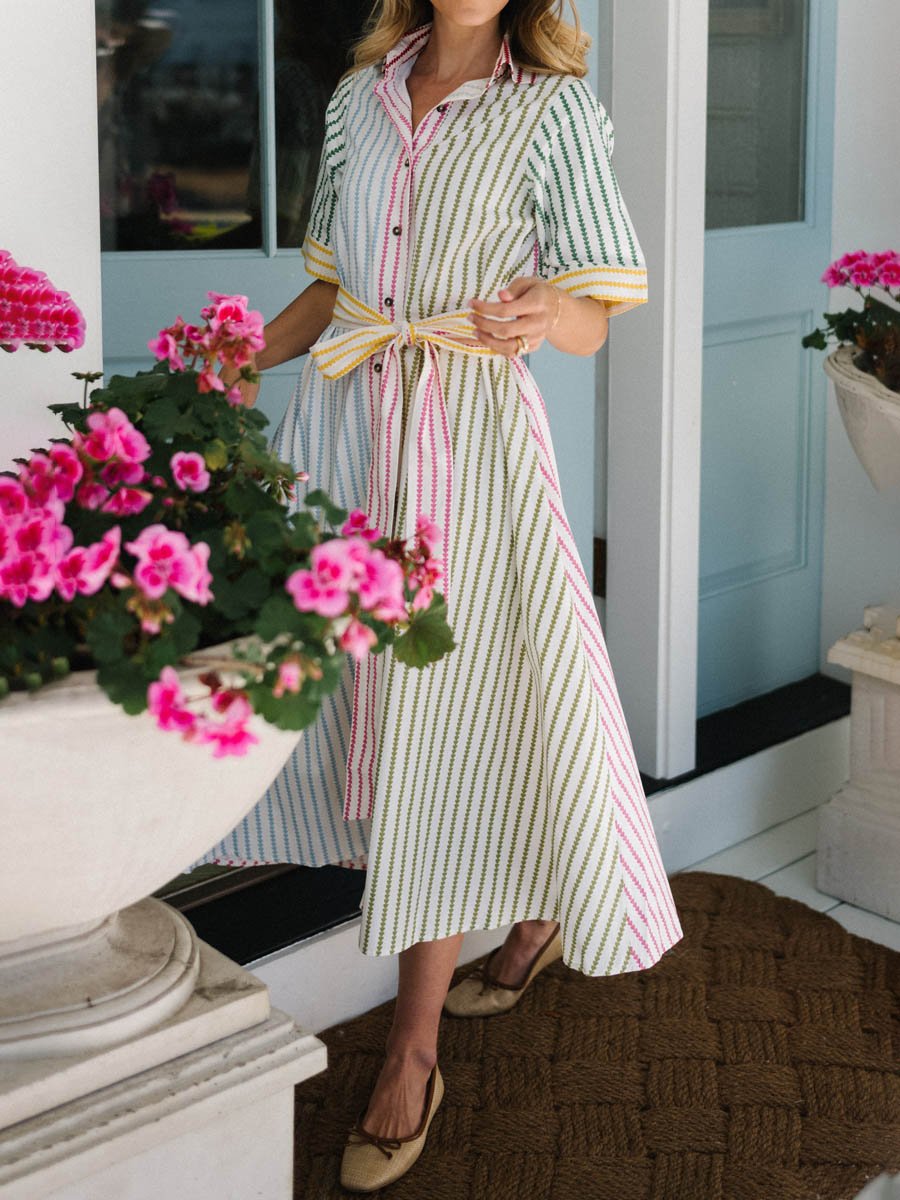 Multi-hued Stripe Shirtdress