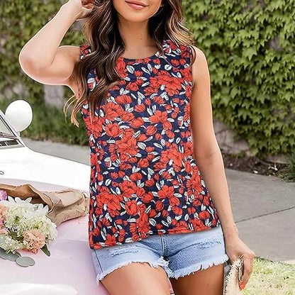 Women Summer Tops Sleeveless Tank Floral Casual Cute Loose Fit Cute T-Shirt Tunic