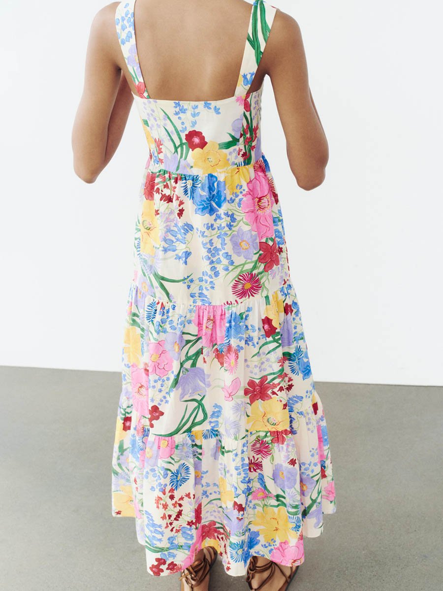 Wide Straps Floral-print Dress