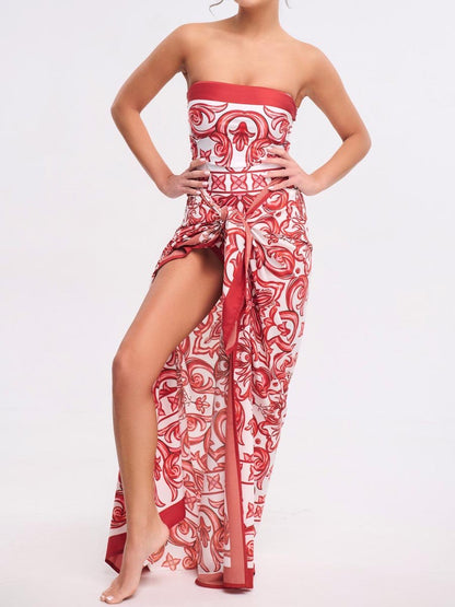 Printed Strapless Two Pieces Swimsuit