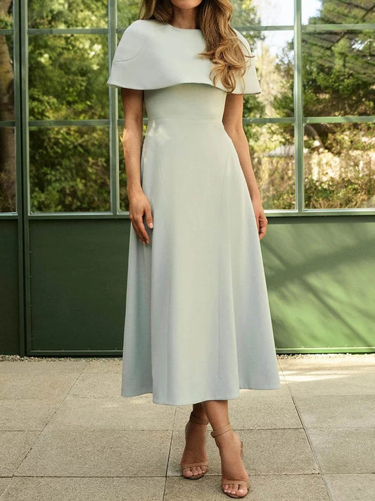 Cape Sleeve Solid OL Midi Dress