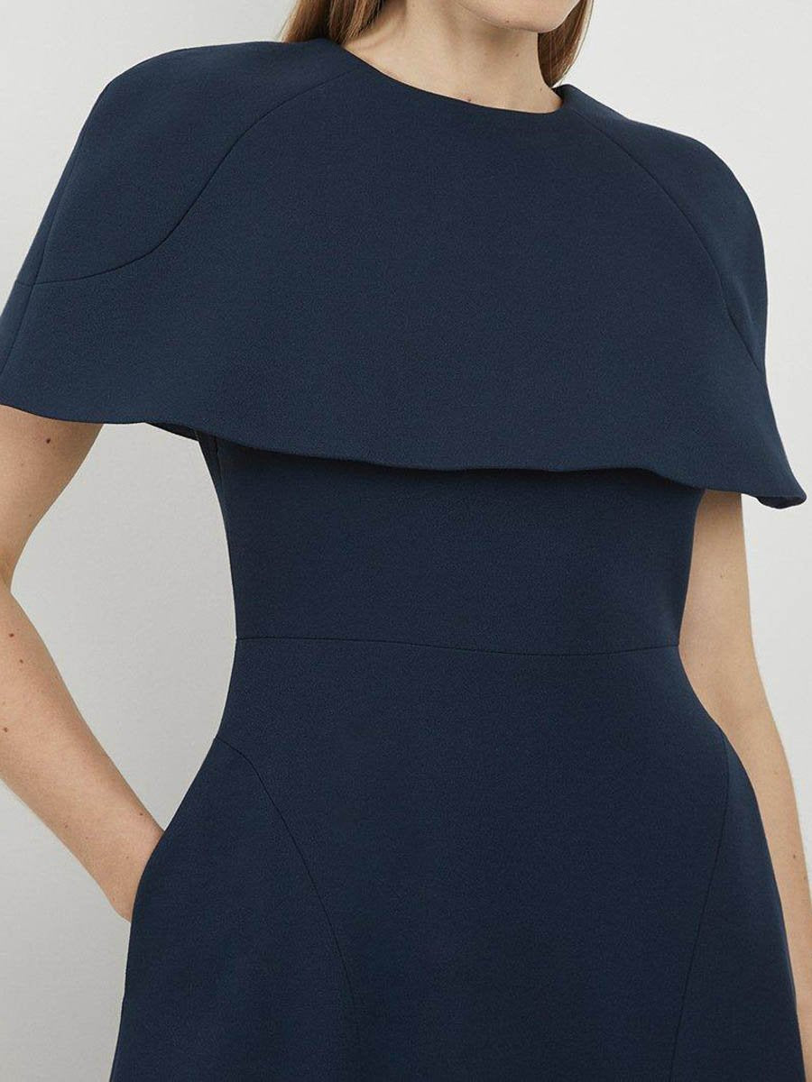 Cape Sleeve Solid OL Midi Dress