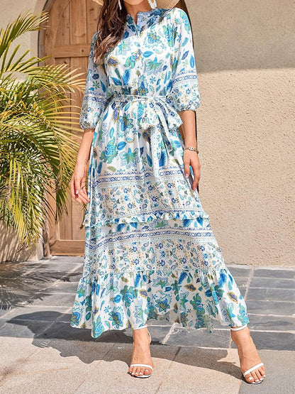 Floral Print Casual Slit Hem Bohemian Dress