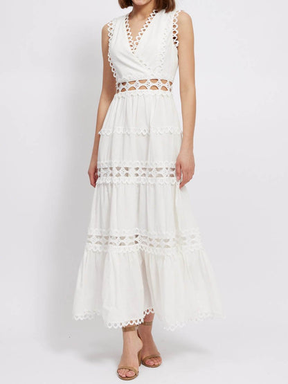 Cutout Embroidered V-neck Sleeveless Dress