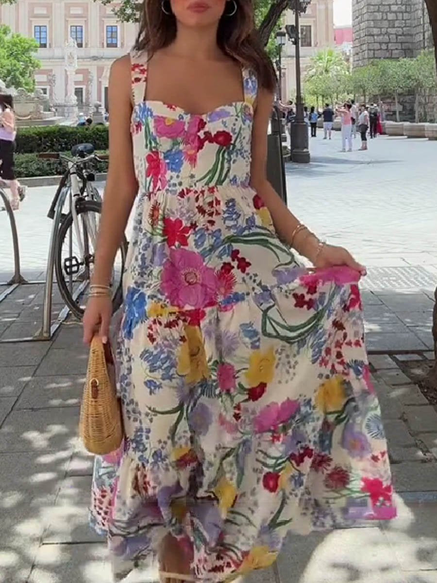 Wide Straps Floral-print Dress