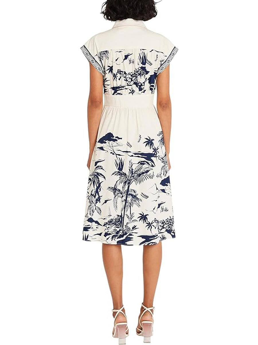 Collared Neck Printed Midi Dress