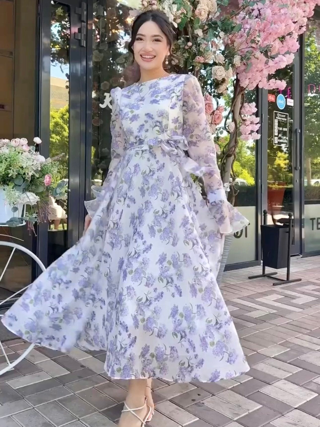 White Purple Flower Dress