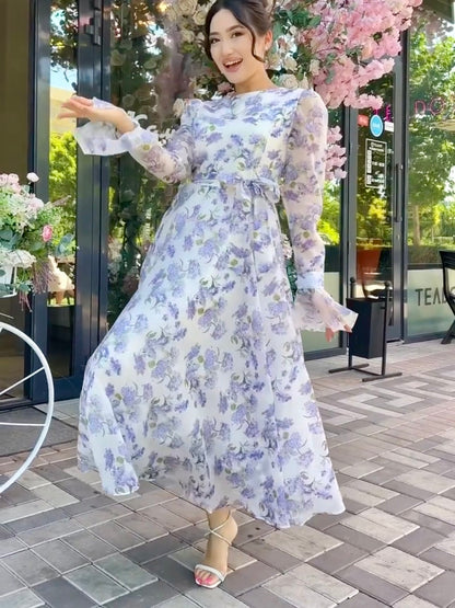 White Purple Flower Dress