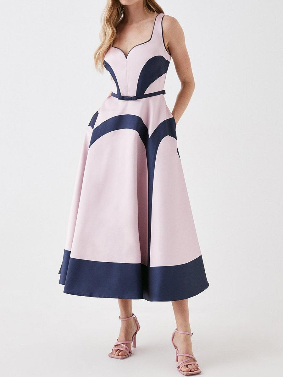 Colour Block Scoop Neck Midi Dress