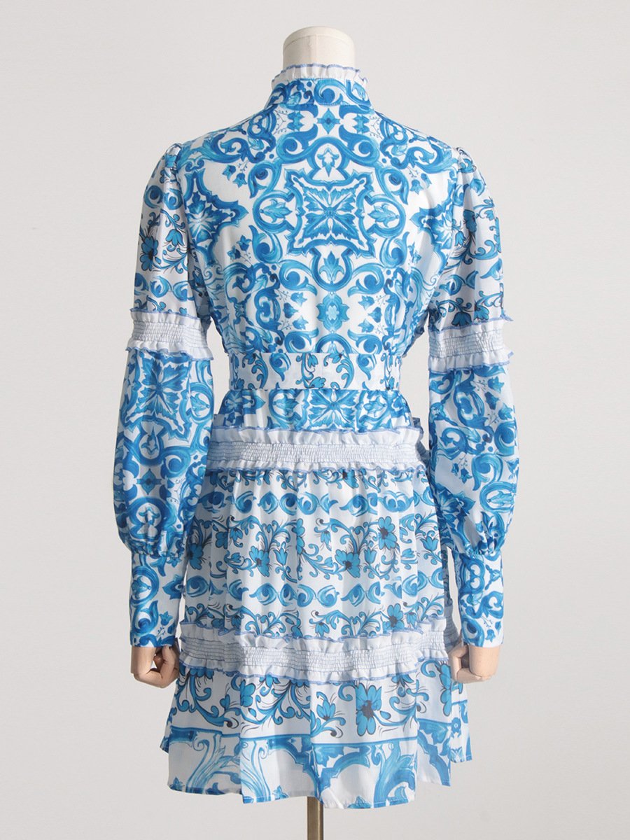 Lace Patchwork Lantern Sleeve Dress