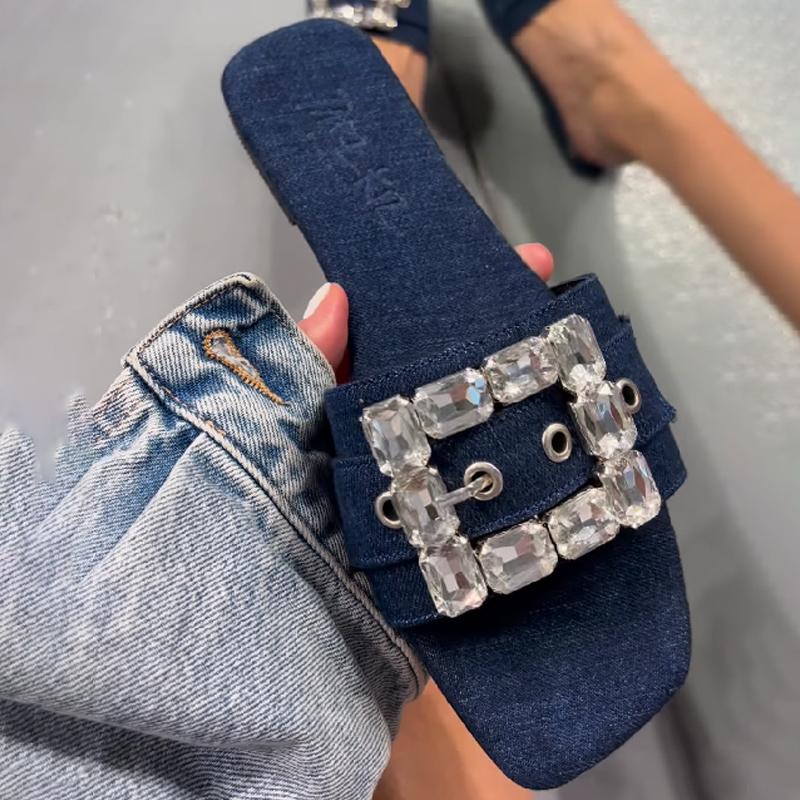 Rhinestone Shiny Flat Slippers