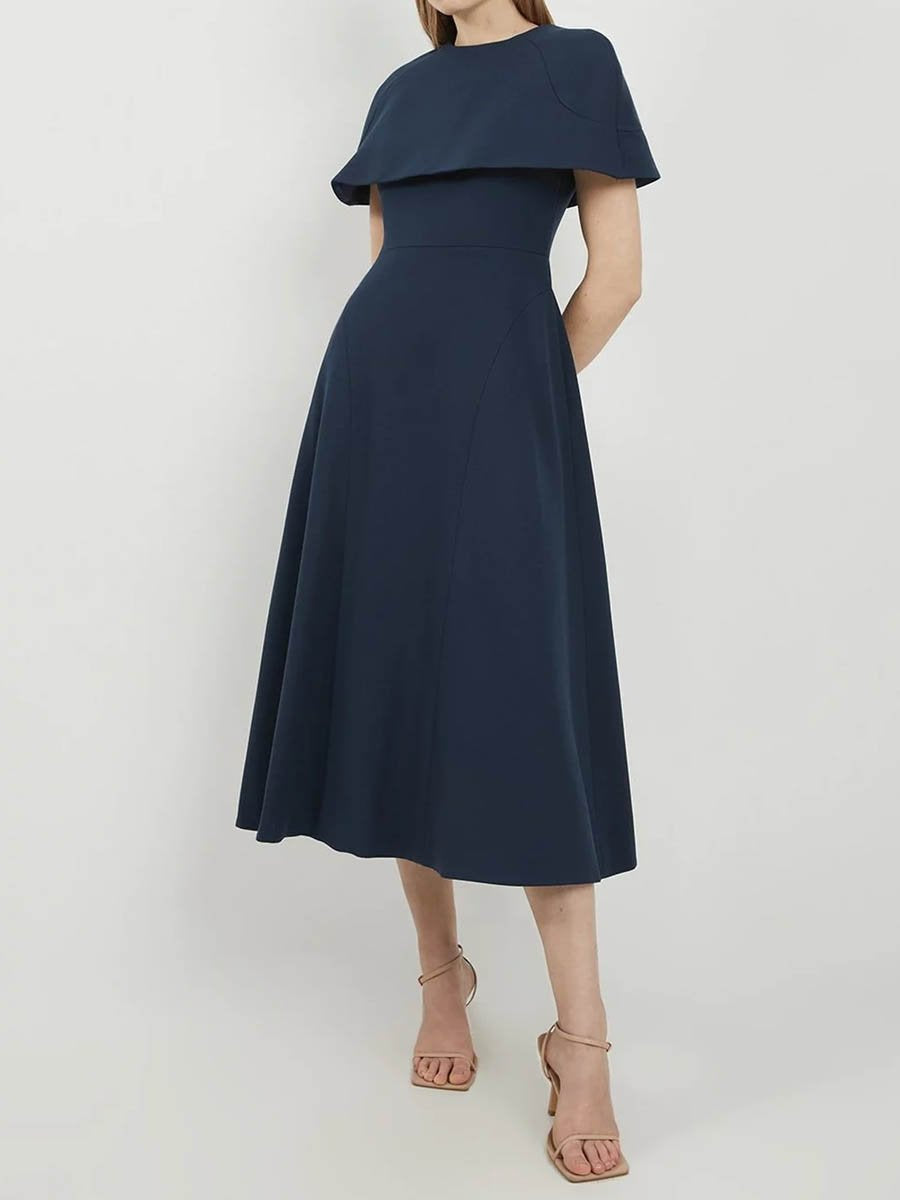 Cape Sleeve Solid OL Midi Dress