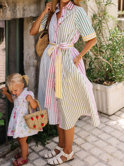 Multi-hued Stripe Shirtdress