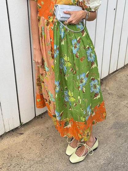 Floral Print Puff Sleeve Maxi Dress