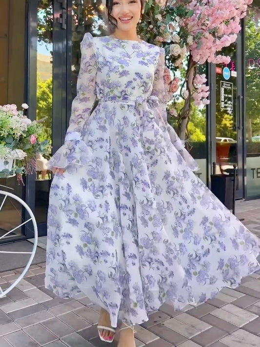 White Purple Flower Dress