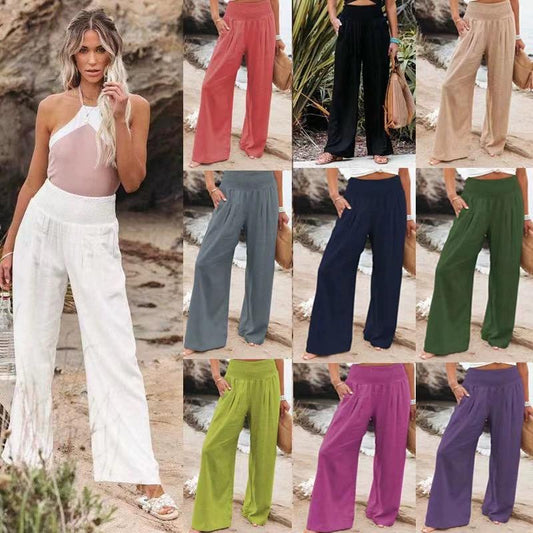 2024Casual Wide Leg Cotton Linen Casual Pants Women Fashion