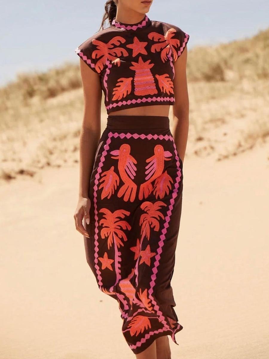 Printed Slit Hem Two Pieces Dress