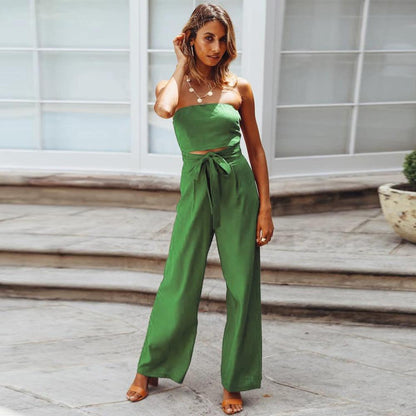 2024 Women Casual Strappy Jumpsuit Strapless Straight Pants