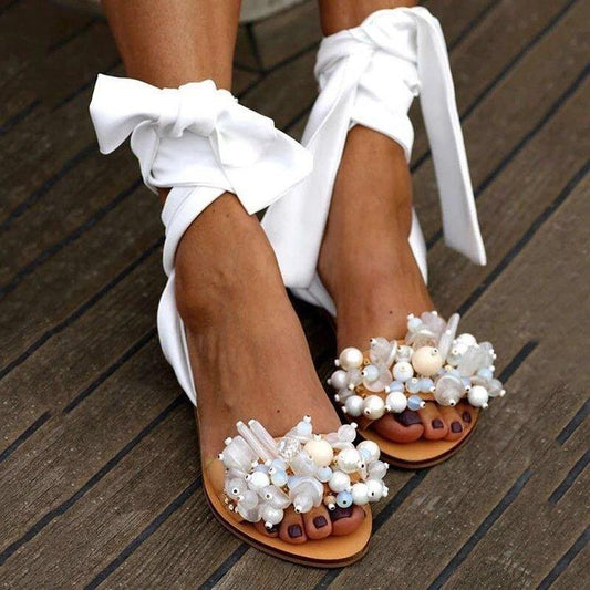 Beaded Flat Heel Sandals