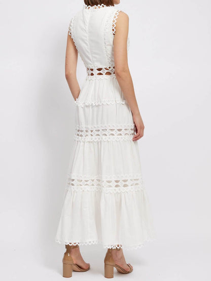 Cutout Embroidered V-neck Sleeveless Dress