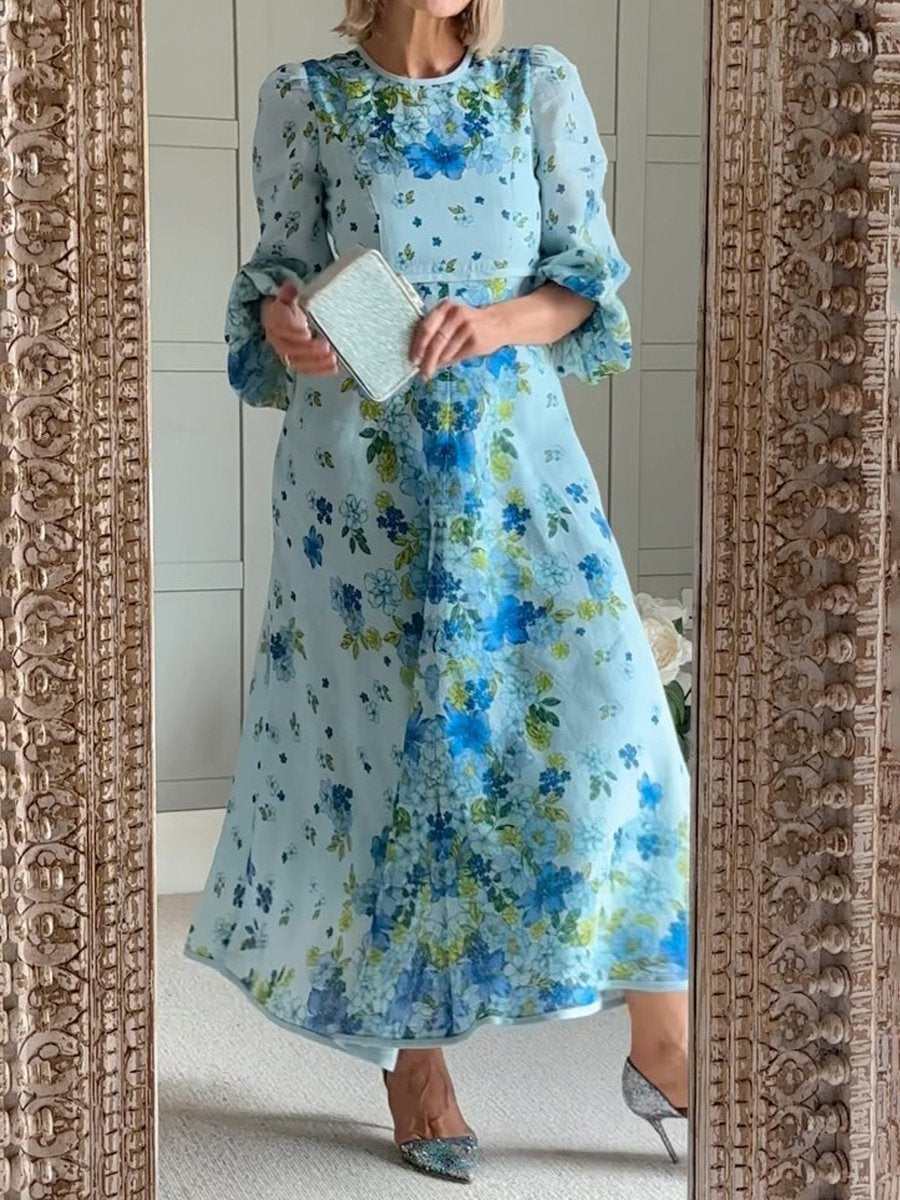 Printed Long Sleeve Cotton Maxi Dress