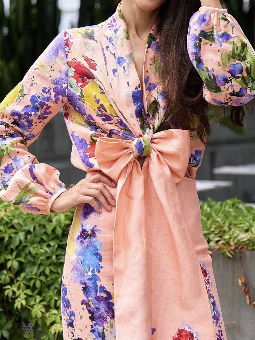 Floral Printed Bow 2-piece Set