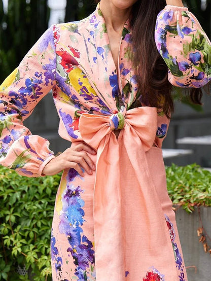 Floral Printed Bow 2-piece Set