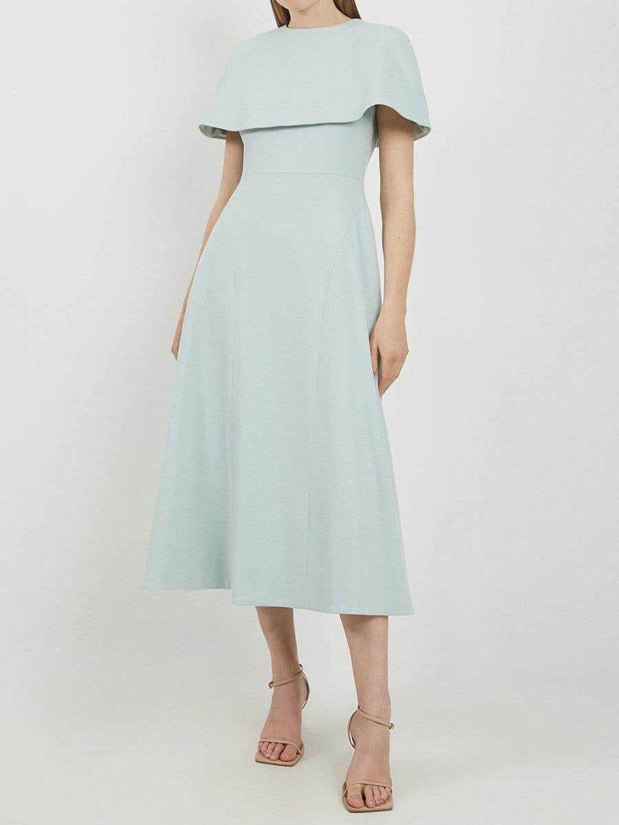 Cape Sleeve Solid OL Midi Dress