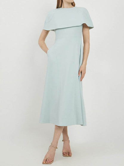 Cape Sleeve Solid OL Midi Dress