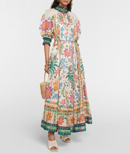 Ginger Printed Ramie Maxi Dress