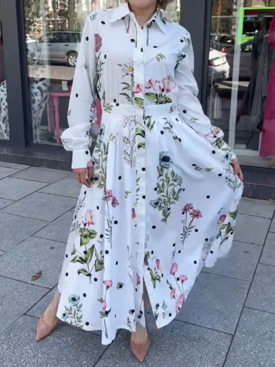 Long Sleeve Printed Maxi Shirt Dress