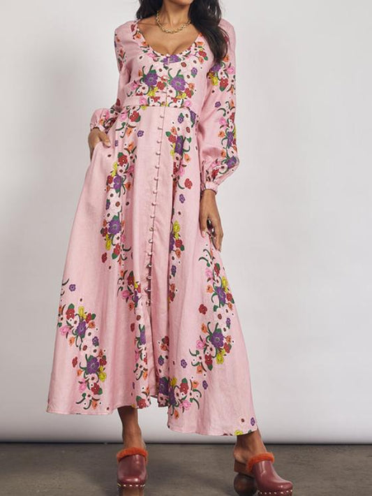 Floral Midi Dress In Rose