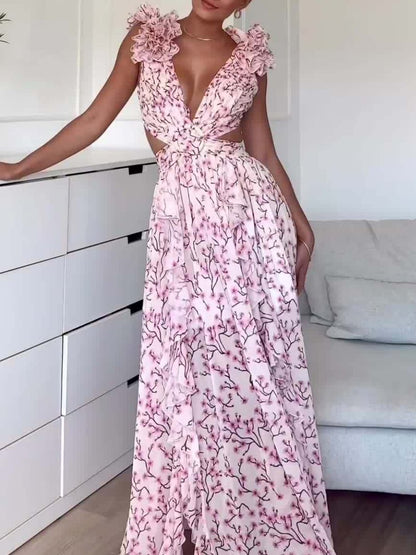 Fashion Print Backless Sexy Sling Dress