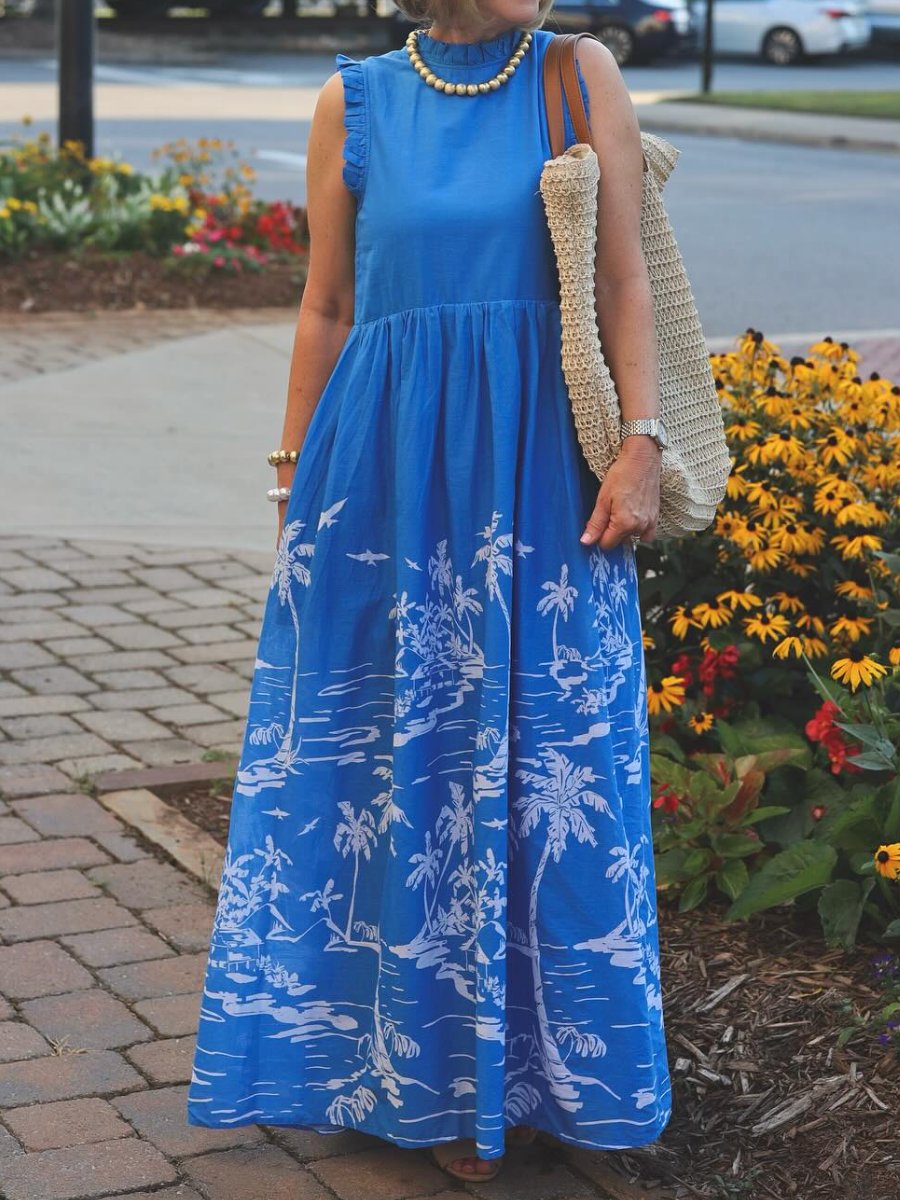 Sleeveless Ruffled Printed Maxi Dress