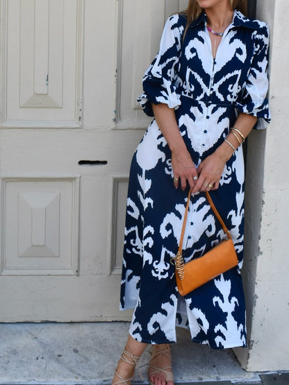 Button Up Printed Maxi Dress