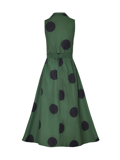 V Neck Sleeveless Polka Dot Dress