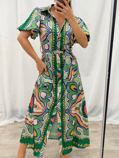 Satin Print Maxi Shirt Dress