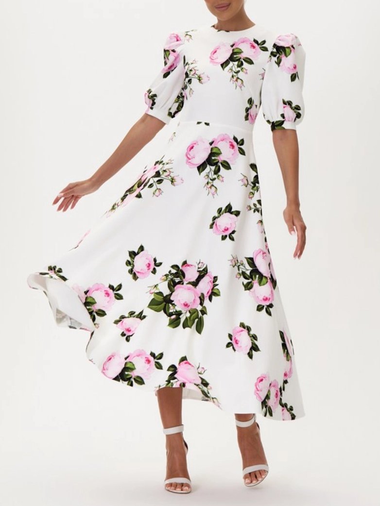 Floral Print One Shoulder A-line Midi Dress