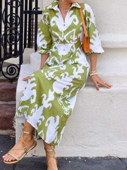 Button Up Printed Maxi Dress