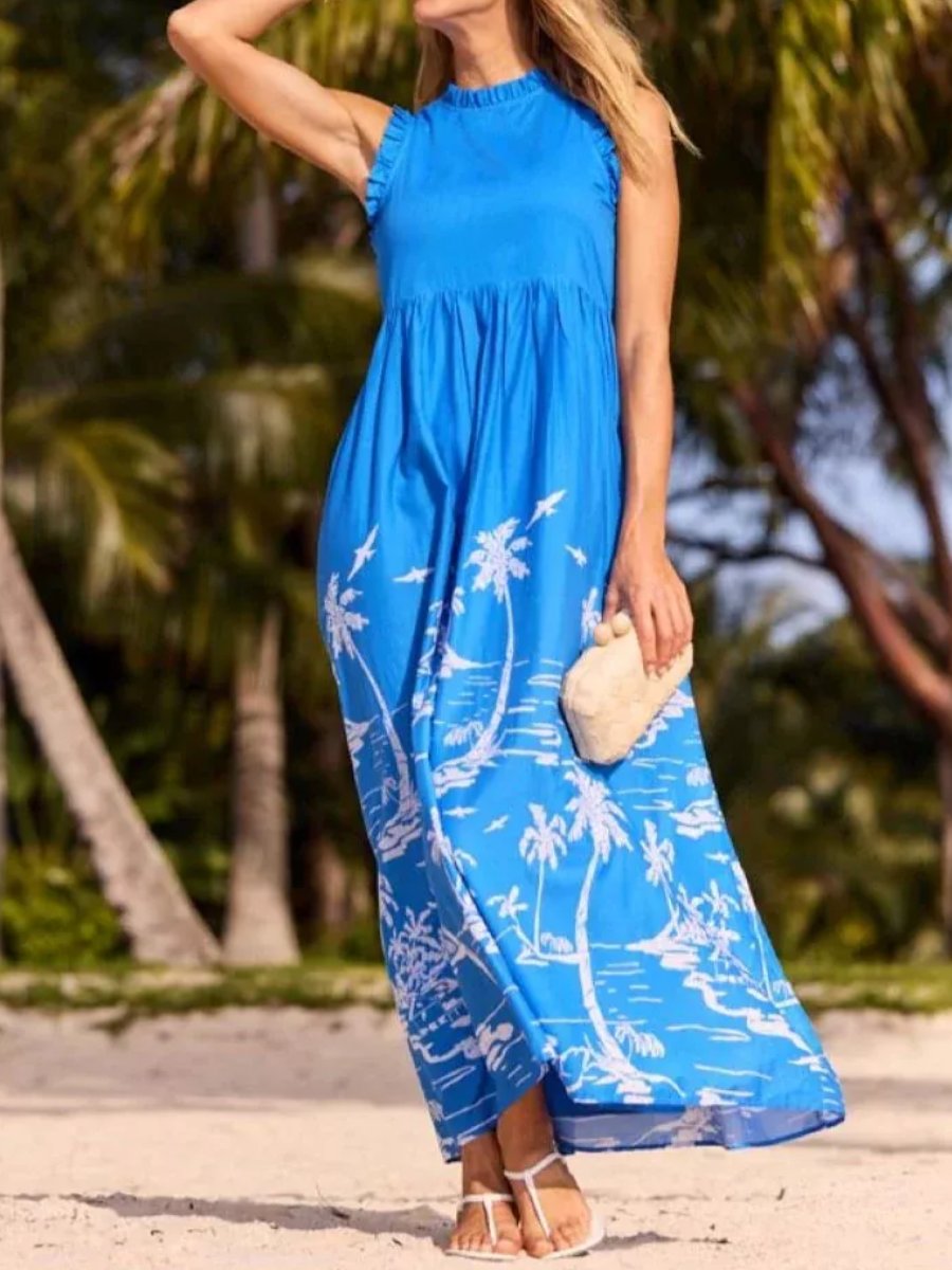 Sleeveless Ruffled Printed Maxi Dress