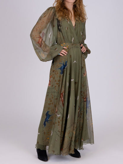 Chiffon Westernstyle Floral Maxi Dress