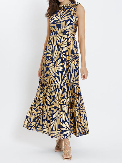 Sleeveless Ruffled Printed Maxi Dress